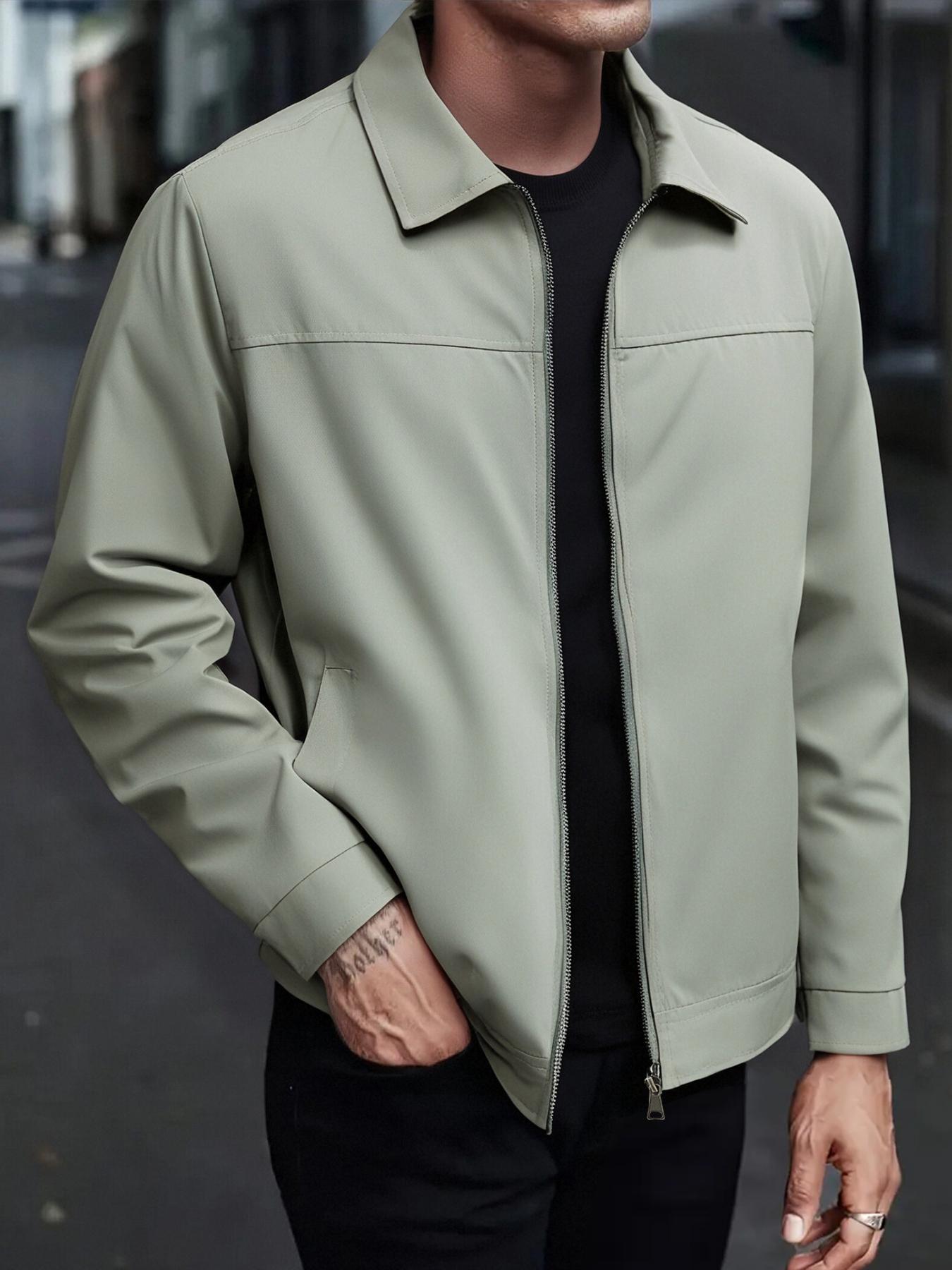 Men's Spring and Autumn Lightweight Jacket - Simple Office Solid Color Casual Jacket, Zipper Closure - Collar Design, Machine Washable, Polyester Fiber, Suitable for Daily Leisure, Work, and Formal occasions
