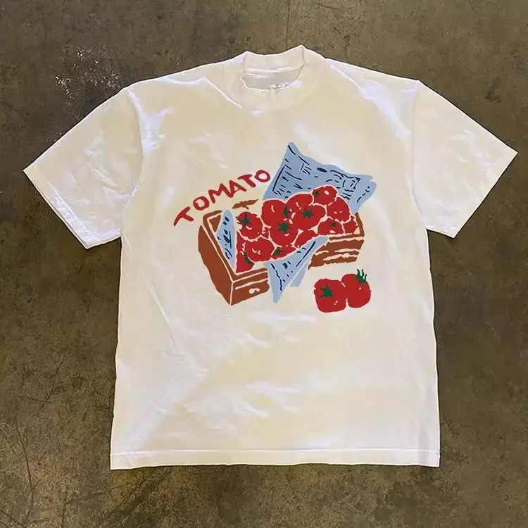 Cute Tomato Graffiti Graphic Oversized T-Shirt |   Creative Trendy Unisex Vintage Streetwear Tee |   100% Cotton Short Sleeve Top for Men & Women |   Casual Fashion Shirt