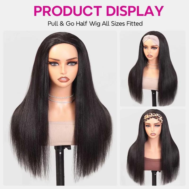 Recool Hair Pre-Layer Half Wig Yaki Body/Burmese Curly/Yaki Straight Human Hair Wig With Drawstring Minimal/No Leave Out Upgrade Wigs for Black Women Beginner Friendly No Sew in No Glue Glueless Clip In Half Wig 180% Density#TikTokShopBlackFriday