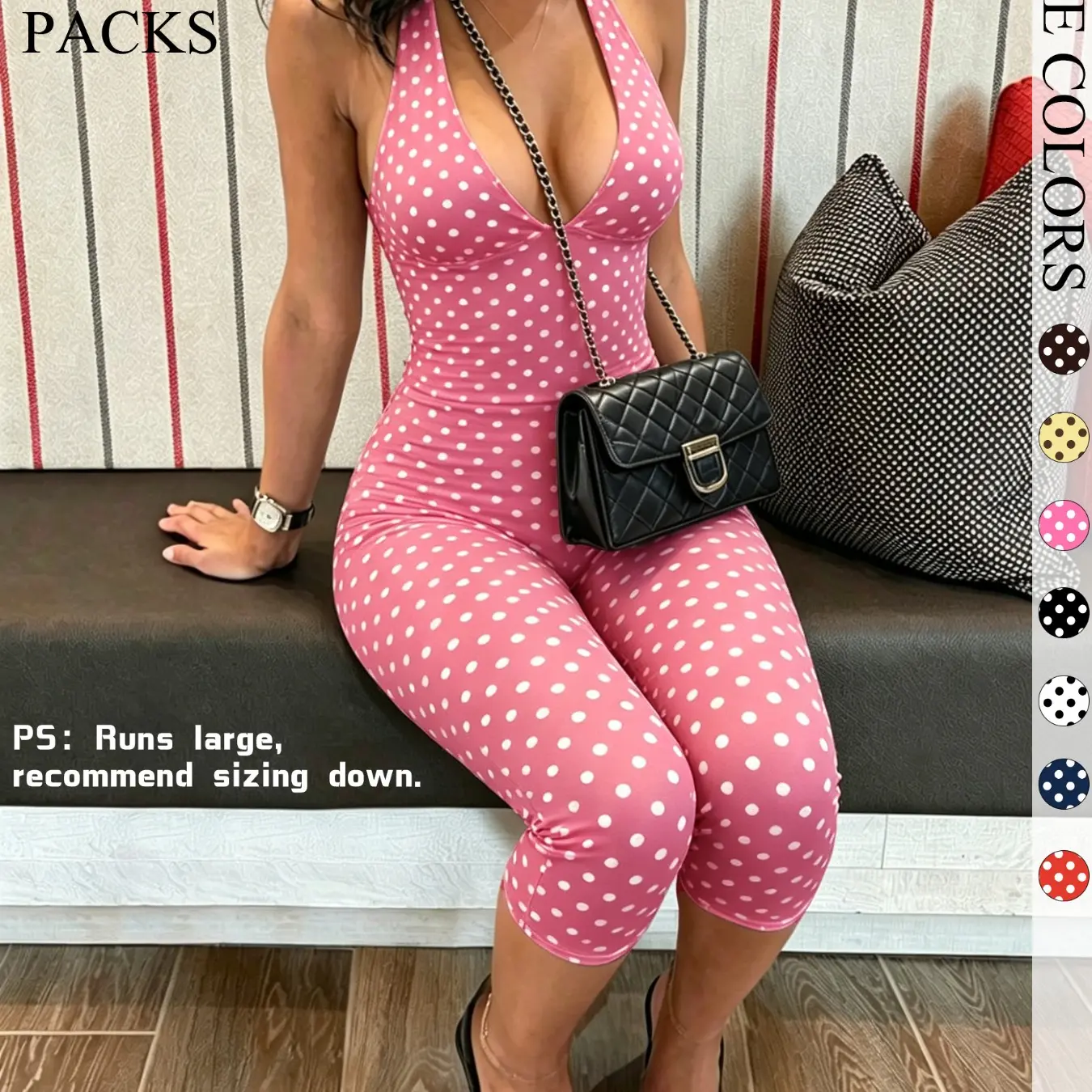 2-Pack Women's Polka Dot Halter Neck Top & Capri Pants Set, Slim Fit Casual Everyday Set Summer Outfits, Trendy Boho Chic Bohemian Streetwear for Daily Wear & Vacation