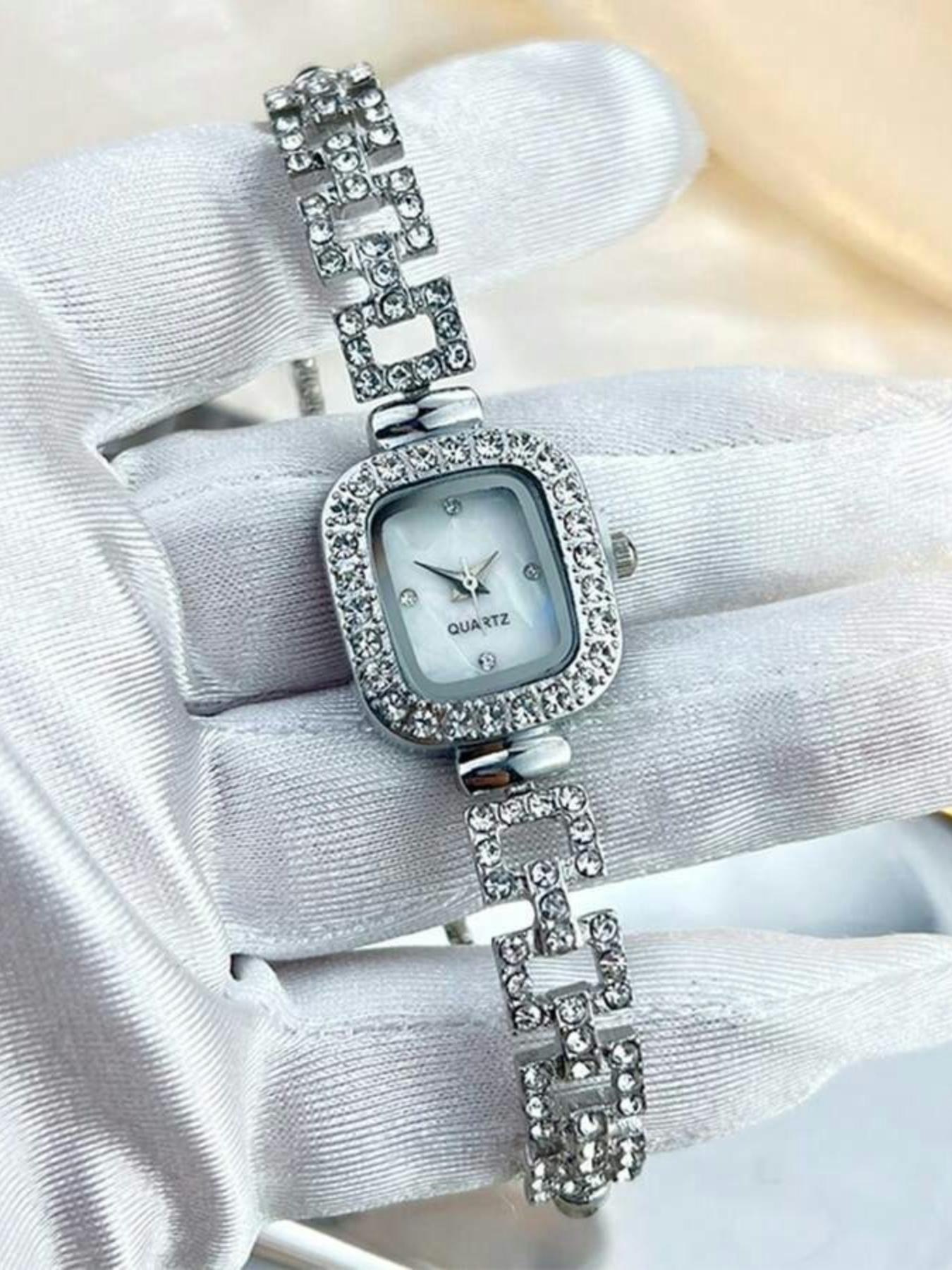 Women's Square Rhinestone Decor Watch, Hip-Hop Style Quartz Wristwatch with Adjustable Strap, Elegant Square Dial Stylish Watch for All Seasons, Rhinestone Watches Women's Square Rhinestone Decor Watch, Hip-Hop Style Quartz Wristwatch with Adjustable Strap, Elegant Square Dial Stylish Watch for All Seasons, Rhinestone Watches
