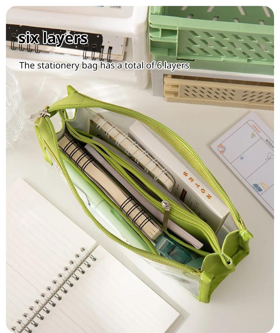Six Layer Large Capacity Pencil Case Stationery Supplies High Appearance Transparent PVC Storage Stationery Bag Six Layer Large Capacity Pencil Case Stationery Supplies High Appearance Transparent PVC Storage Stationery Bag