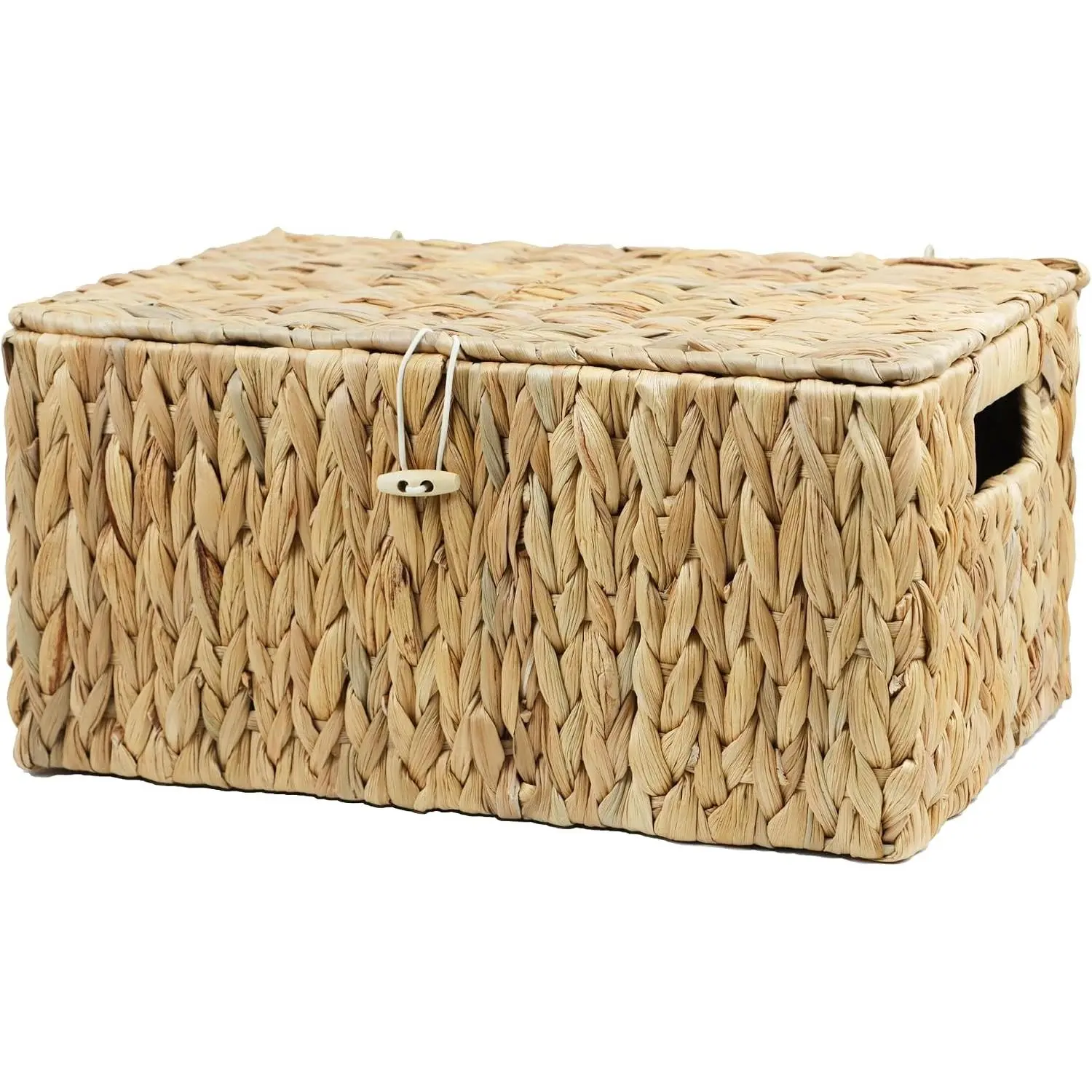 Large Wicker Basket with Lid, Rectangular Water Hyacinth Storage Baskets for Organizing, Woven Basket for Storage, Decorative Boxes Bins with Lids Home Organizer Decor