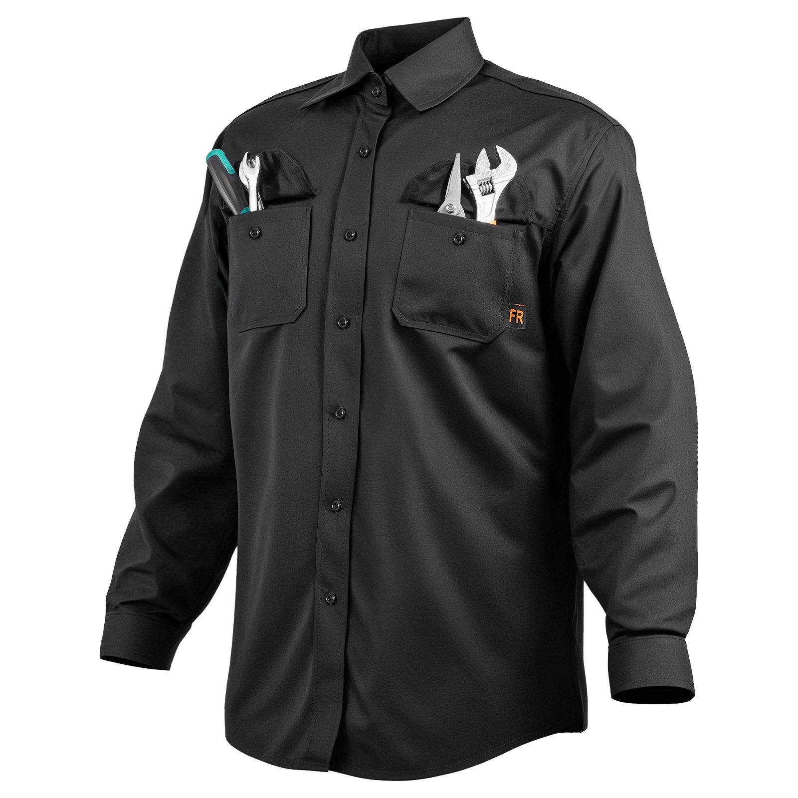 VEVOR Flame Resistant Welding Jacket, 7oz.FR Shirts for Men, Machine Washable Cotton Heat-Resistant Welding Shirt, Meets ATPV 9.2 Cal/cm² Arc Rating - XL Size