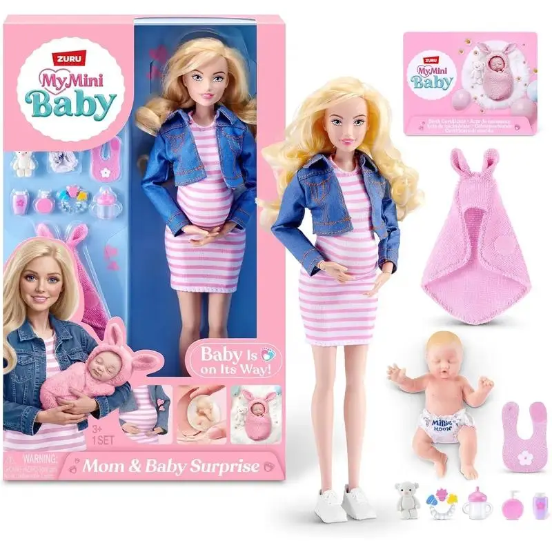 MY MINI Mom & Baby Surprise By ZURU | mini pregnancy doll toy with newborn baby accessories, realistic nurturing play, collect all 3, play & display, kids gifts
