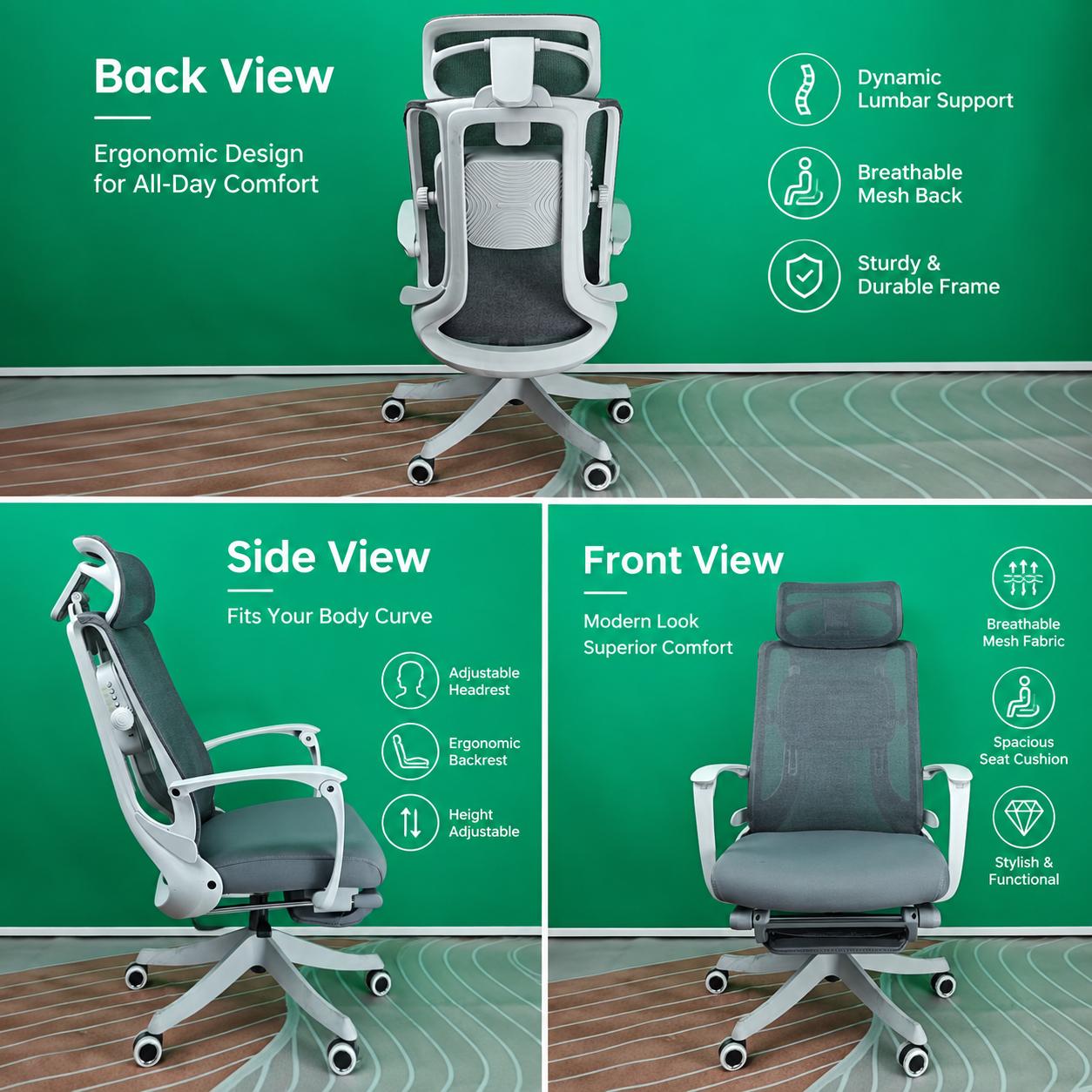AI Voice Control Ergonomic Mesh Office Chair with Massage & Heating, Hollow Seat Cushion, 5D Adjustable Headrest & Lumbar Support, Grey Computer Desk Chair for Home Work Gaming AI Voice Control Ergonomic Mesh Office Chair with Massage & Heating, Hollow Seat Cushion, 5D Adjustable Headrest & Lumbar Support, Grey Computer Desk Chair for Home Work Gaming