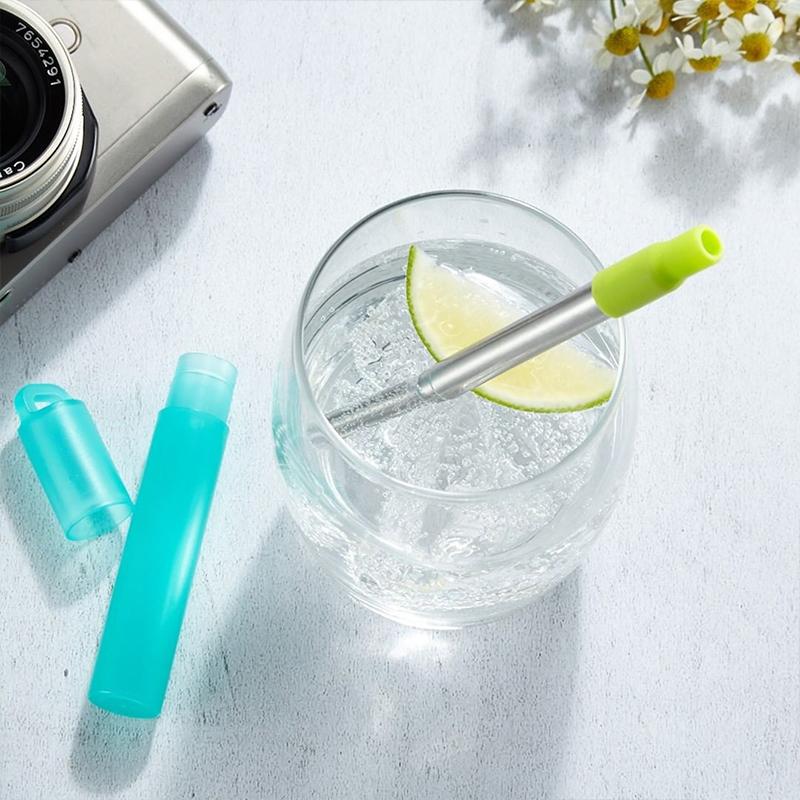 Telescopic Reusable Drinking Straws Stainless Steel Metal Straws Folding Straw Set With Case Cleaning Brush Camping Travel Straw