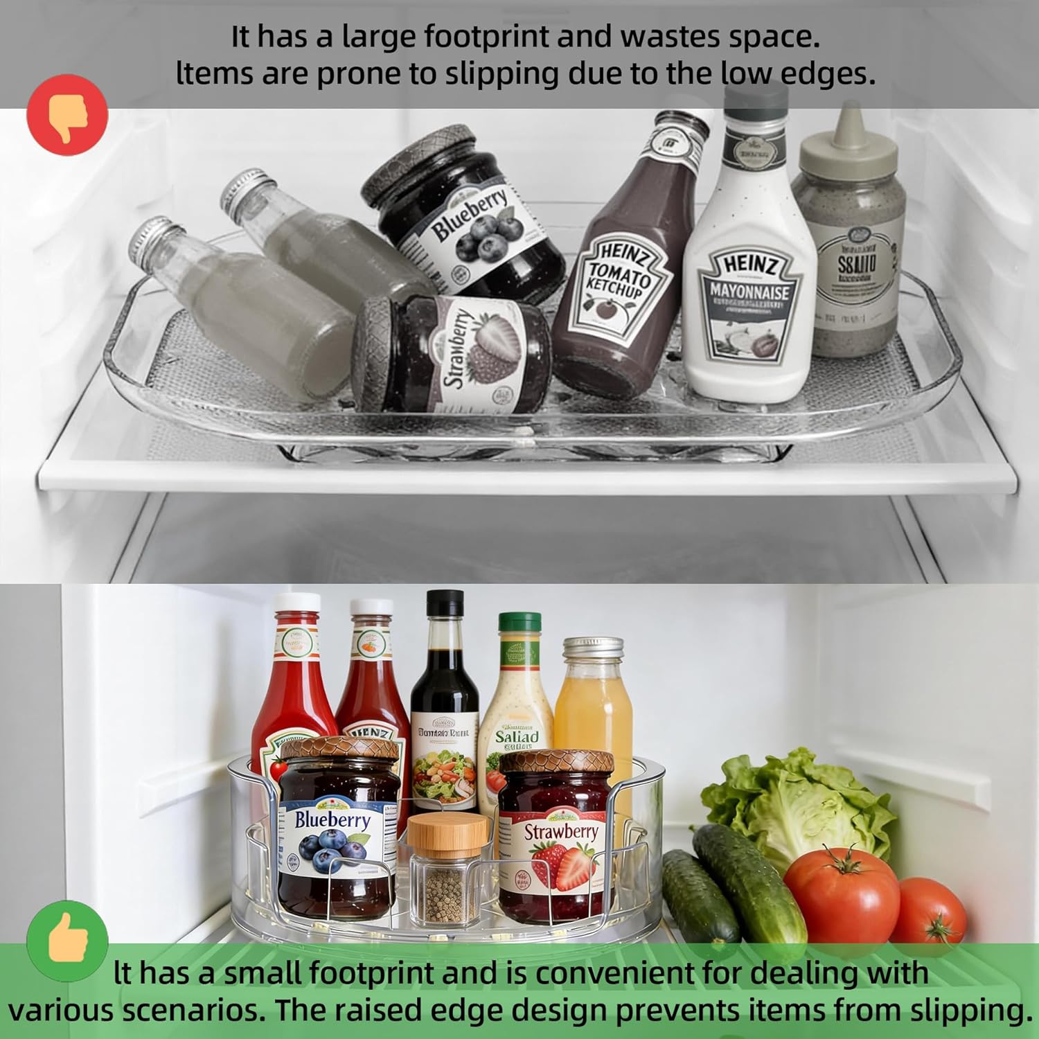 Rotating Refrigerator Storage Rack, 360° Rotating Spice Rack, Soft Drink can Storage Rack, Rotating Refrigerator Tray,Suitable for Refrigerator Storage, Kitchen, Desktop, Cabinet, and Food Storage Compartments.