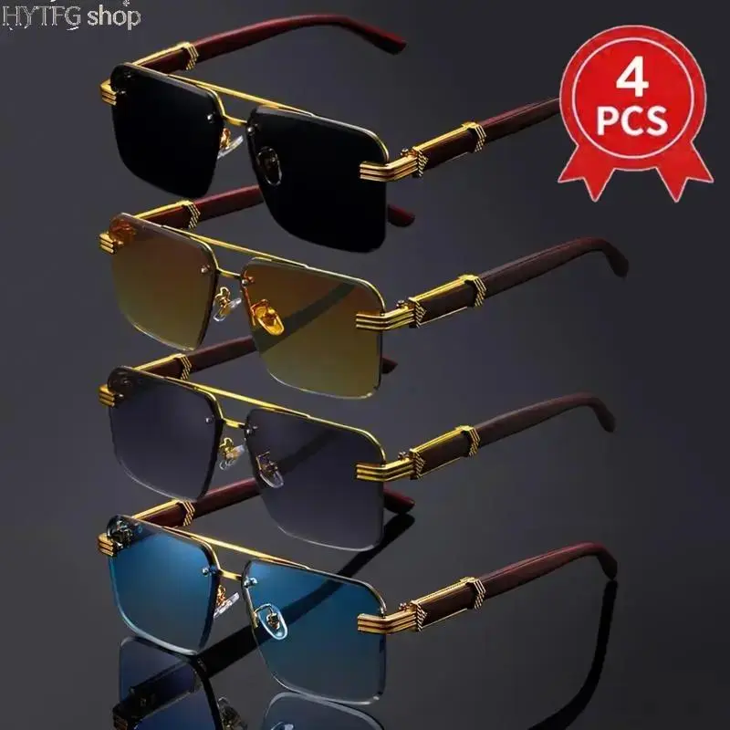 Unisex 4‑Piece Vintage Retro Square Sunglasses, Oversized Double‑Bridge Lightweight Eyewear, Classic Versatile Frames, Fashion Statement Accessories for Parties, Street‑Style Looks & All‑Day Casual Wear