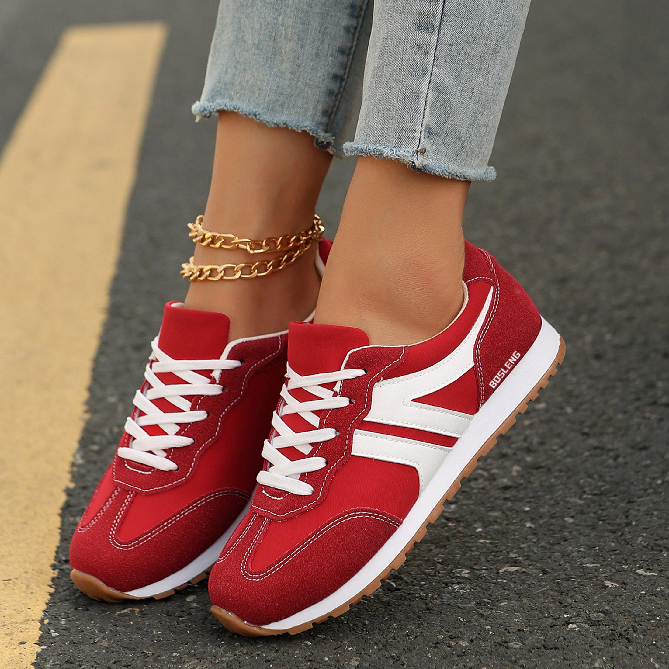 Women Fashion Sneakers Contrast Color Lacing Comfortable Running Shoes Workout  Suitable For All Seasons