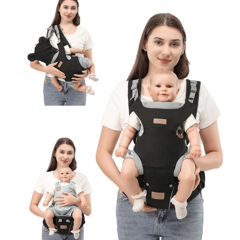 1Pc Black Multi-Functional Baby Carrier with Horizontal Holding Position, Dual-Position Front/Back Carrying for Hands-Free Use. Adjustable Forward-Facing Sling Suitable for Infants, Ideal for Travel. Adjustable Ergonomic Carrier