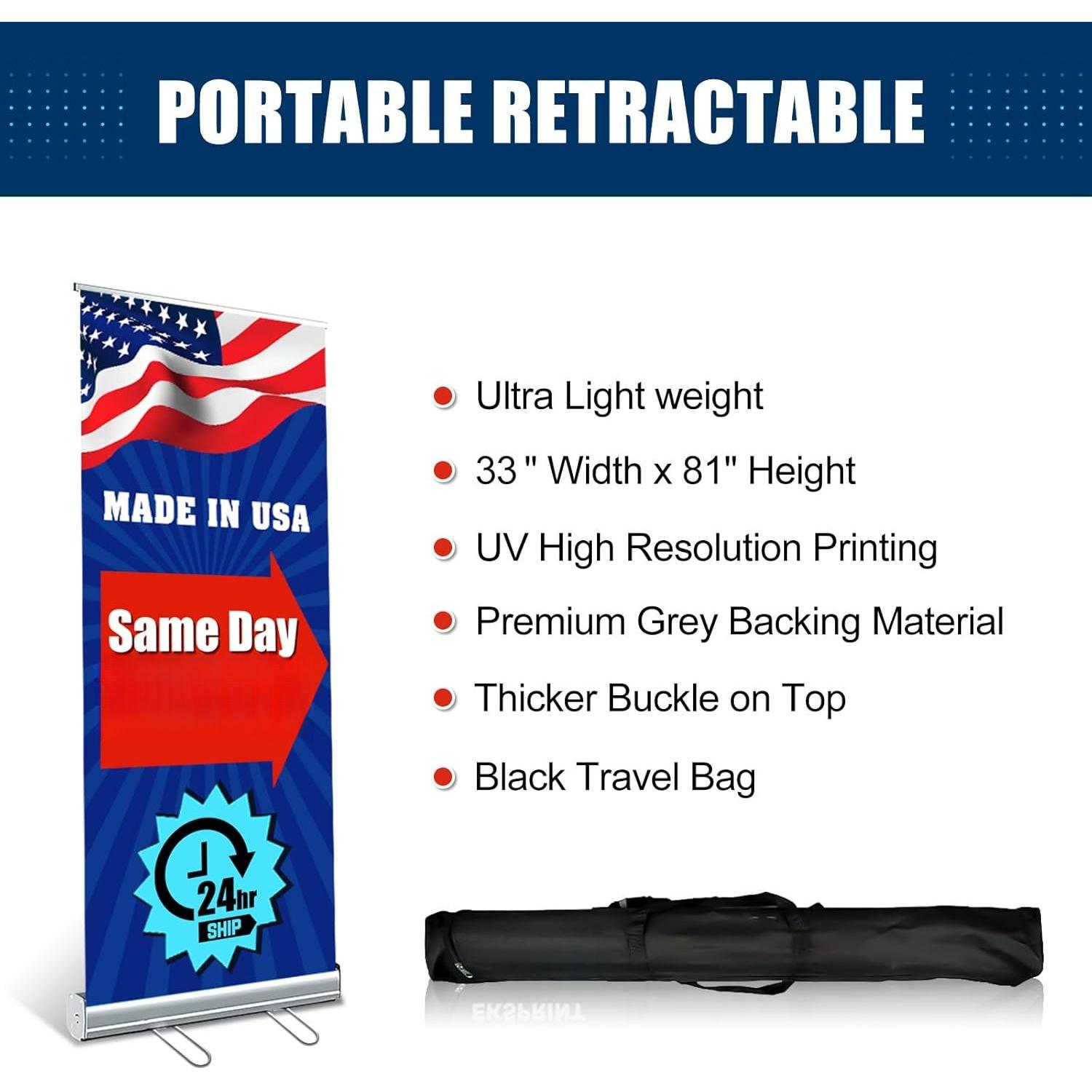 Custom Retractable Banner with   Stand, Personalized Banner with Black Travel Bag for Business, Custom Banner for Events, Advertising, Family (33"x81")