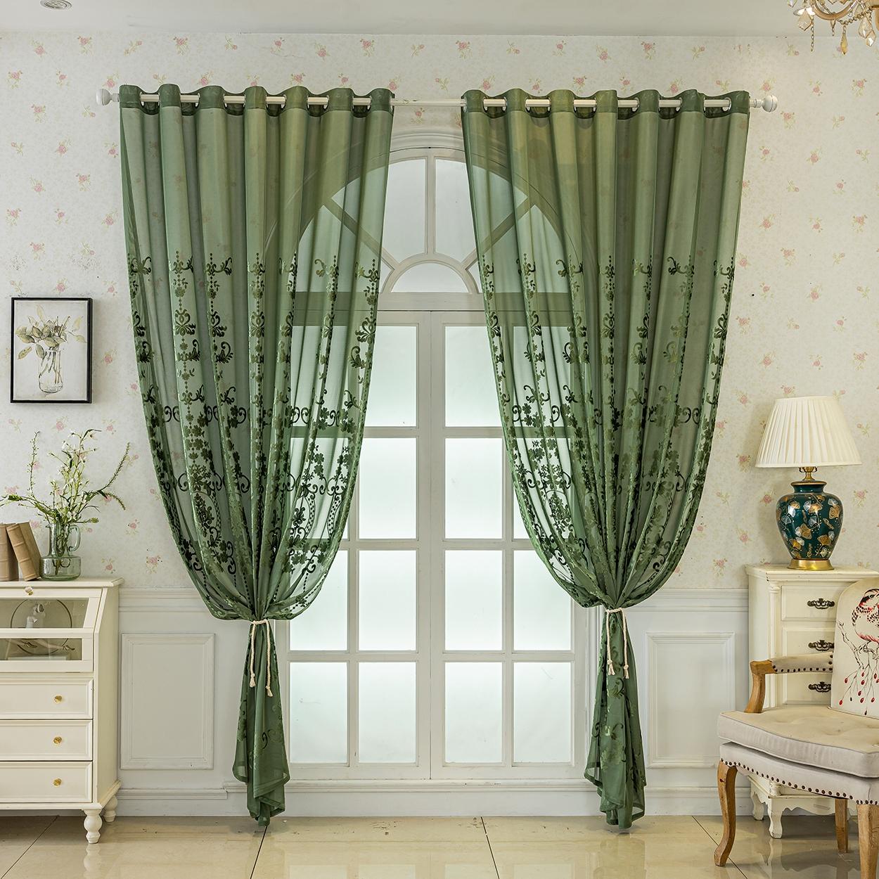 European Luxury Floral Semi-Transparent Curtain, Lightweight Breathable, Ideal for Living Room, Bedroom, Balcony, Kitchen, Office, Garden