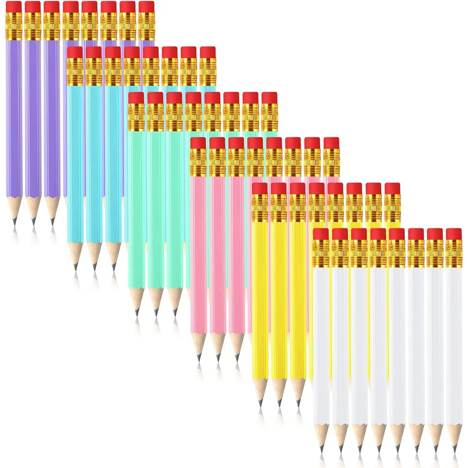 Mini Golf Pencils With Eraser,Pink, Yellow, Purple, Blue, White, Green