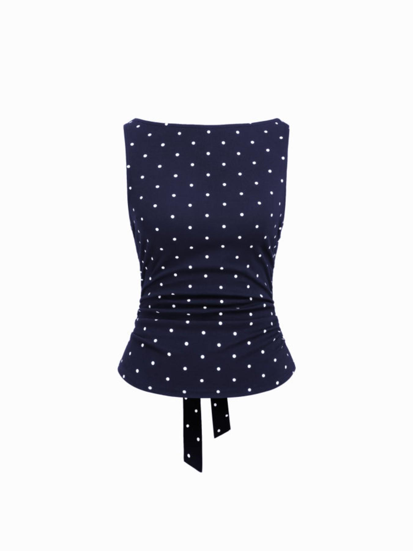 Y2K Women's Polka Dot Tank Top with Tie Back, Sleeveless Bow Detail Design, Stylish and Casual Summer Wear
