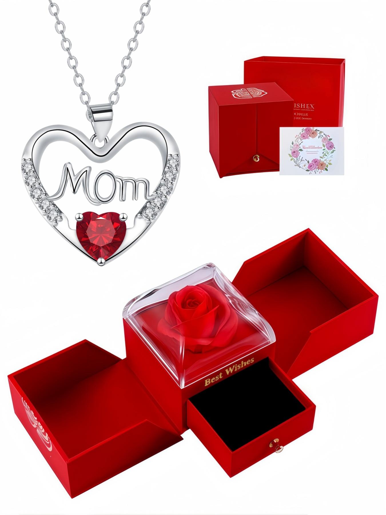 Heartprint Motherly Love Original MOM luxury premium heart-shaped gem necklace.Paired with a surprise double-door preserved rose jewelry gift box.Ideal gift for birthdays, Mother’s Day and Valentine’s Day.
