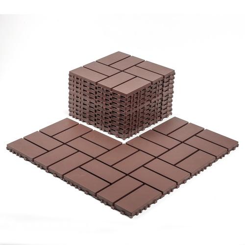 Plastic interlocking decking tiles, 44 packs of terrace decking tiles, 12“ x 12” waterproof for all-weather use, backyard pool decking tiles, Brown