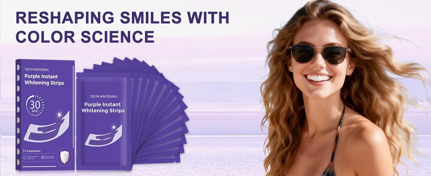 Purple Teeth Whitening Strips – Peroxide-Free & Enamel Safe for Sensitive Teeth, Purple Tooth Whitening, Remove Coffee/Tea/Wine Stains, Combining Whitening Colour Correction, Natural Color Enhancement for Brighter Smile, Daily & Travel Use Oral Gentle Kit