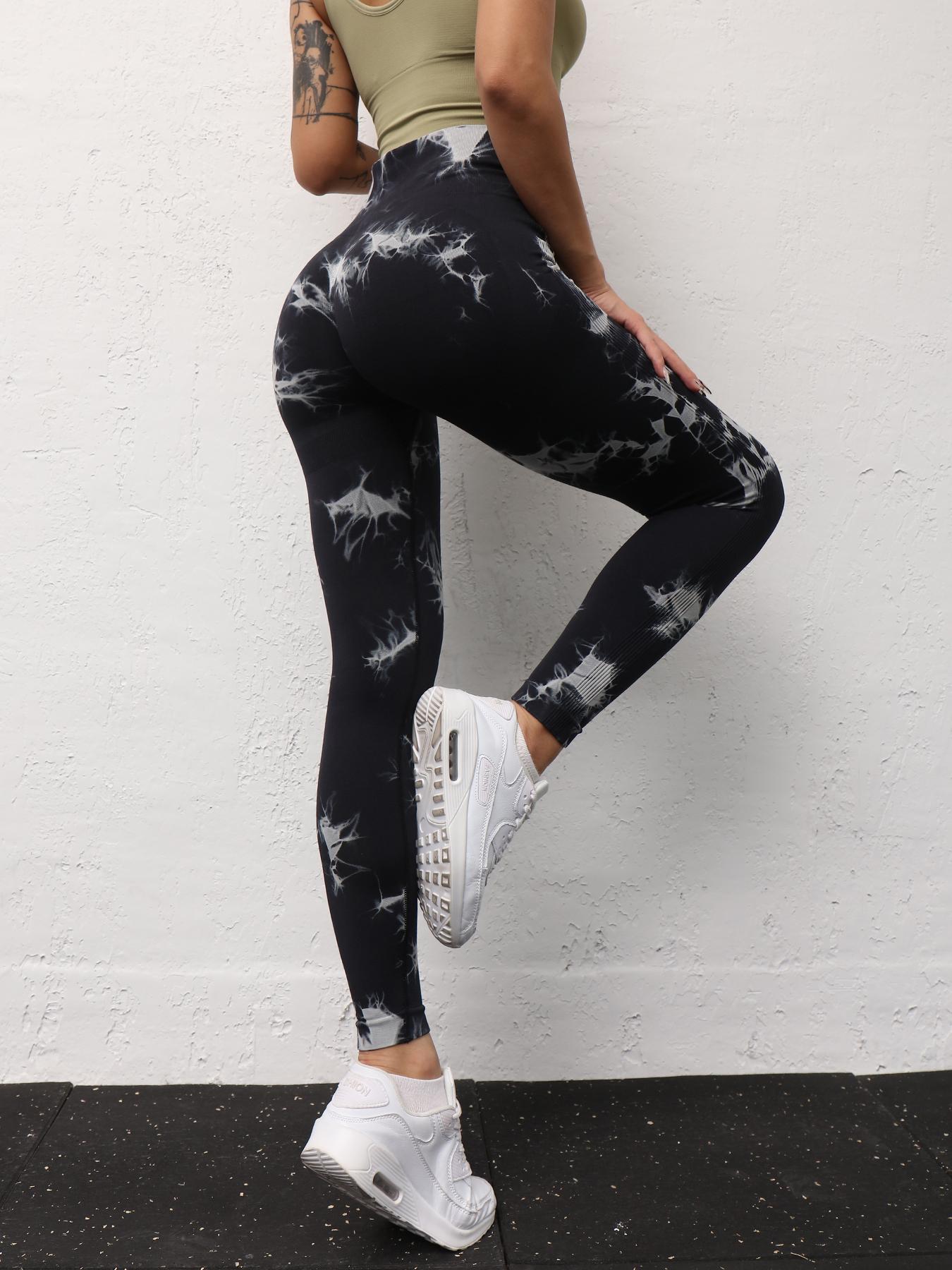 Women's Tie Dye Print High Waist Scrunch Sports Leggings, Seamless High Stretch Skinny Pants, Ladies Sportswear for Indoor Outdoor Wear