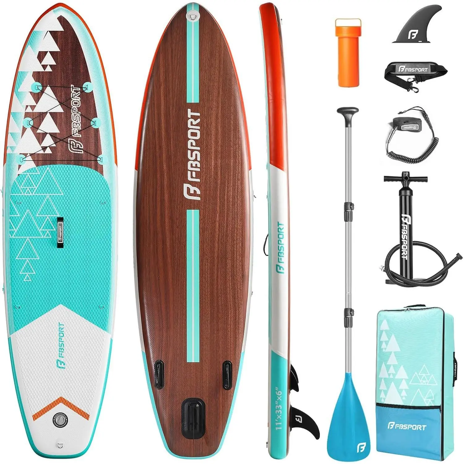 FBSPORT 11' Premium Stand Up Paddle Board, Yoga Board with SUP Accessories & Carry Bag | Wide Stance, Surf Control, Non-Slip Deck, Leash, Paddle and Pump for Youth & Adult