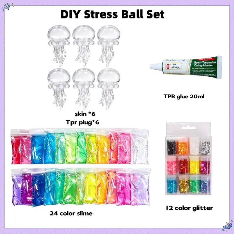 DIY Stress Ball Making Kit, Includes 24 Colors Slime, 12 Colors Glitter ...