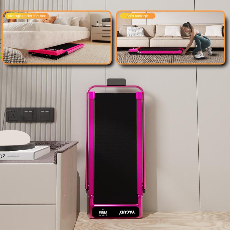 【Colorful Handrail】 YAGUD Upgraded Folding Treadmill , Low-Noise Motor – 265lbs Weight Capacity Spacious Belt Walking Pad, Dual Shock Absorption, Remote Control & Wheels for Easy Moving – Includes Free Resistance Bands