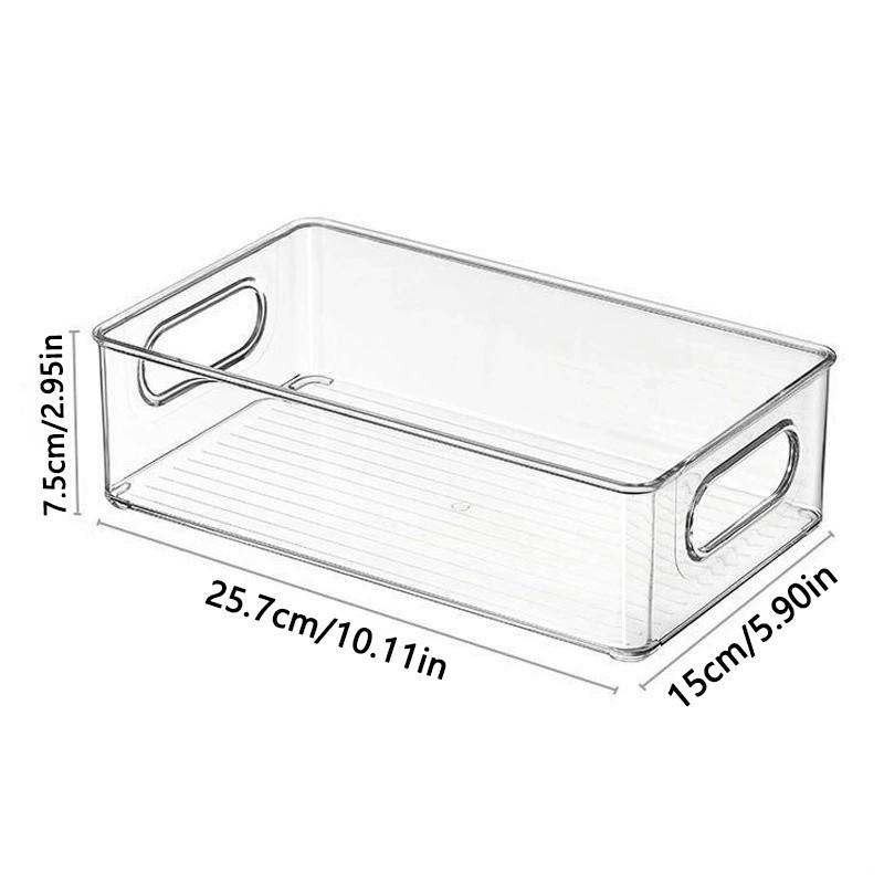 Transparent Cosmetic Organizer Shelf, Stackable Desktop Storage Box, Office Makeup Jewelry Tray, Kitchen Food Container with Handle