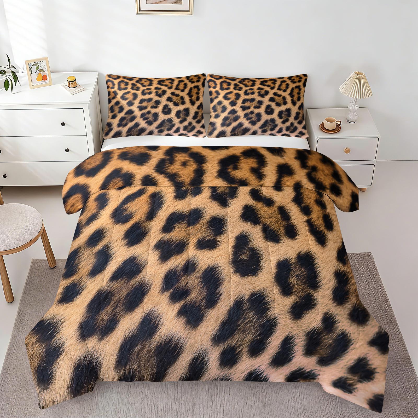 Leopard Print Comforter Set,Soft Microfiber Bedding Set with Pillowcases,Africa Leopard Pattern Duvet Set for Kids Boys Girls Children Women Bedroom Decorative,Full Size