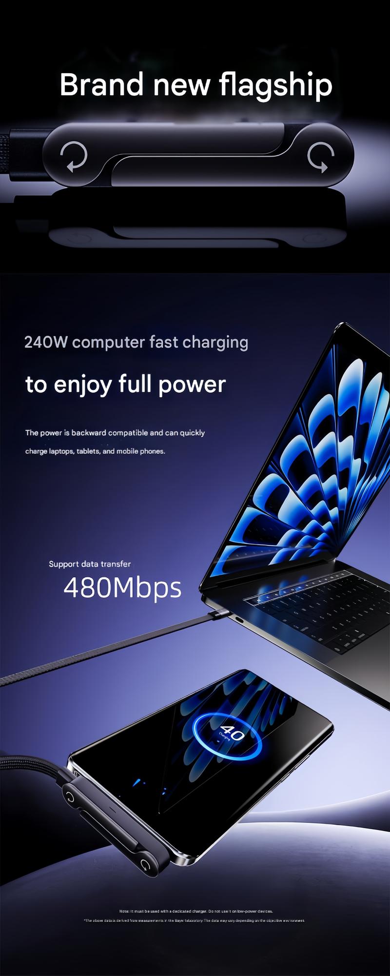 basemo Invisible Holder Charger Cable with Stand, 240w super fast charging 2-in-1 Fast Charging Cord & Phone Stand for Gaming, Office, Car Travel, Compatible with iPhone Samsung Type-C charging cable Black