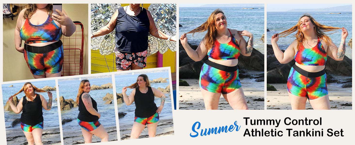 【3pcs & 16-28W】Hanna Nikole Women Plus Size 3pcs Set Tummy Control Swimsuit Hollowed-Out Tank Top+Cropped Tops+Briefs Tankinis Tankinisuit SpringStatements