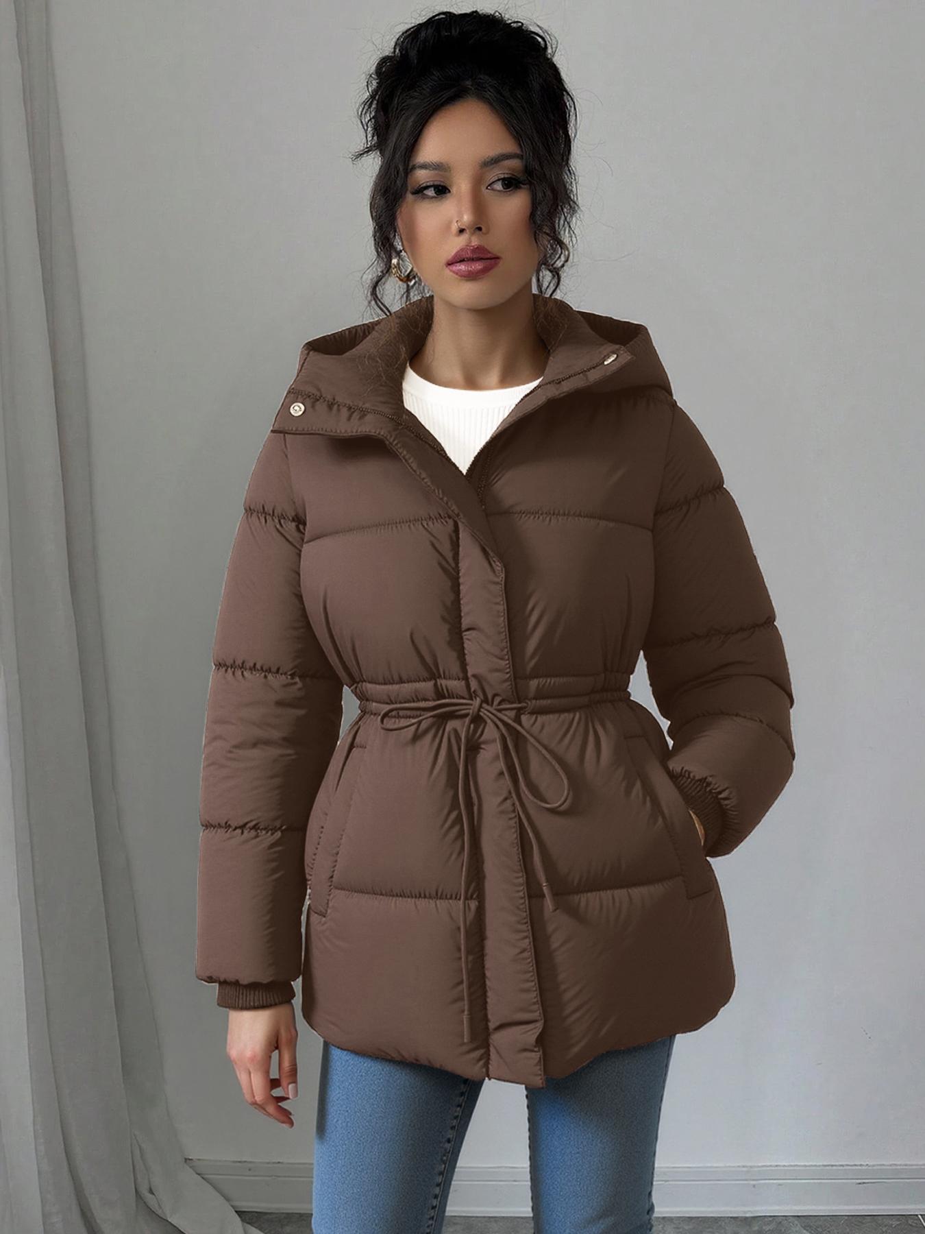 Women's Fashion Thickened Hooded Jacket, Waist-Centered Long Warm Coat for Outdoor Activities & Winter Travel