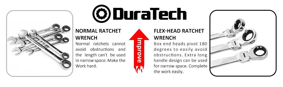 #JumpstartSale DURATECH Extra Long Flex-Head Ratcheting Wrench Set, Double Box End Wrench Set, 6-Count, Metric 8-19 mm, CR-V Steel, with Pouch