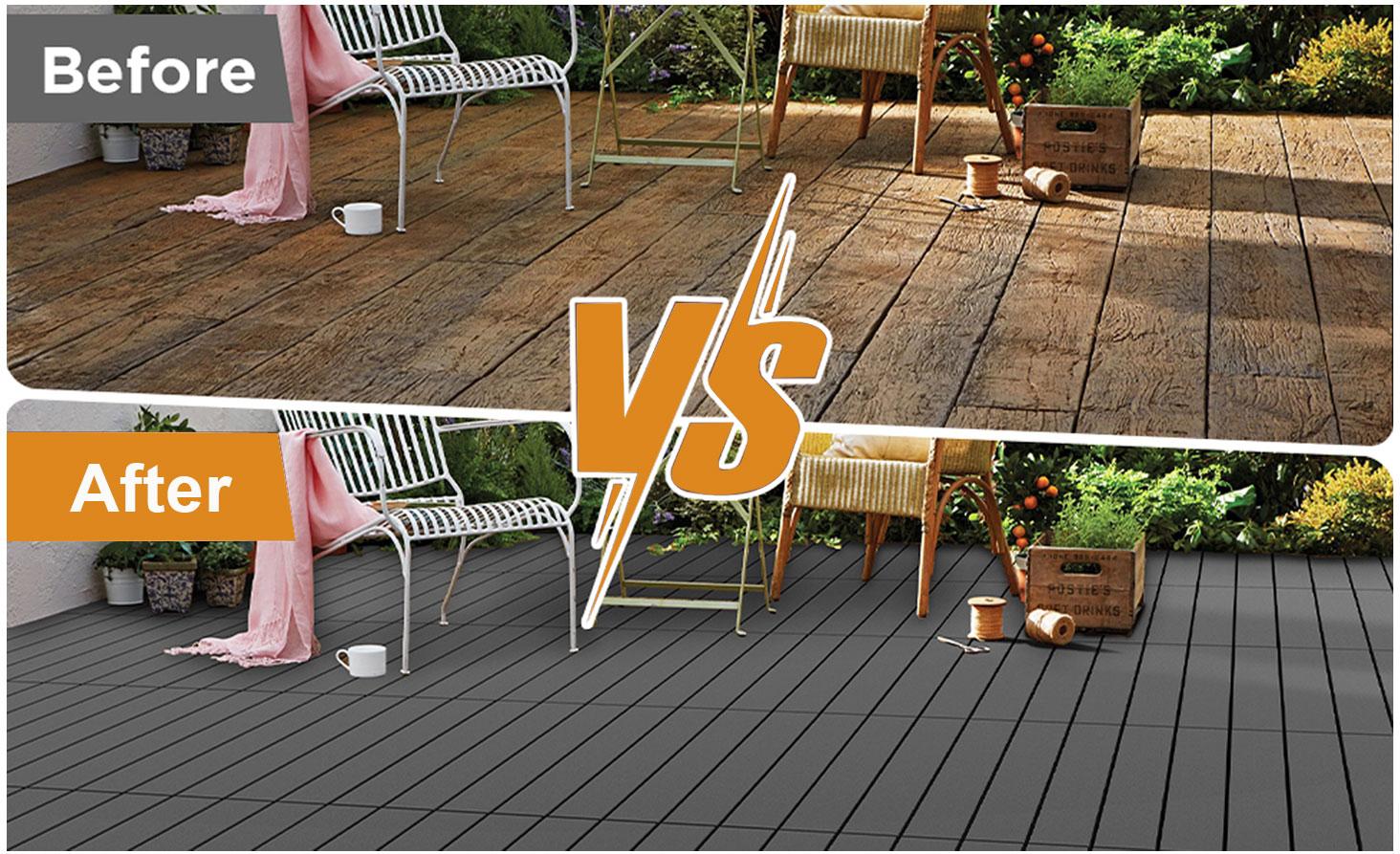 Interlocking Deck  (24 PCS), 24x12 Inches Waterproof Outdoor Patio Flooring, Easy Snap Balcony Floor  for Garden, Poolside, Backyard, Pathway, Indoor Use, foam marble tiles wpc frameless shower door Reinforced Garage Screen