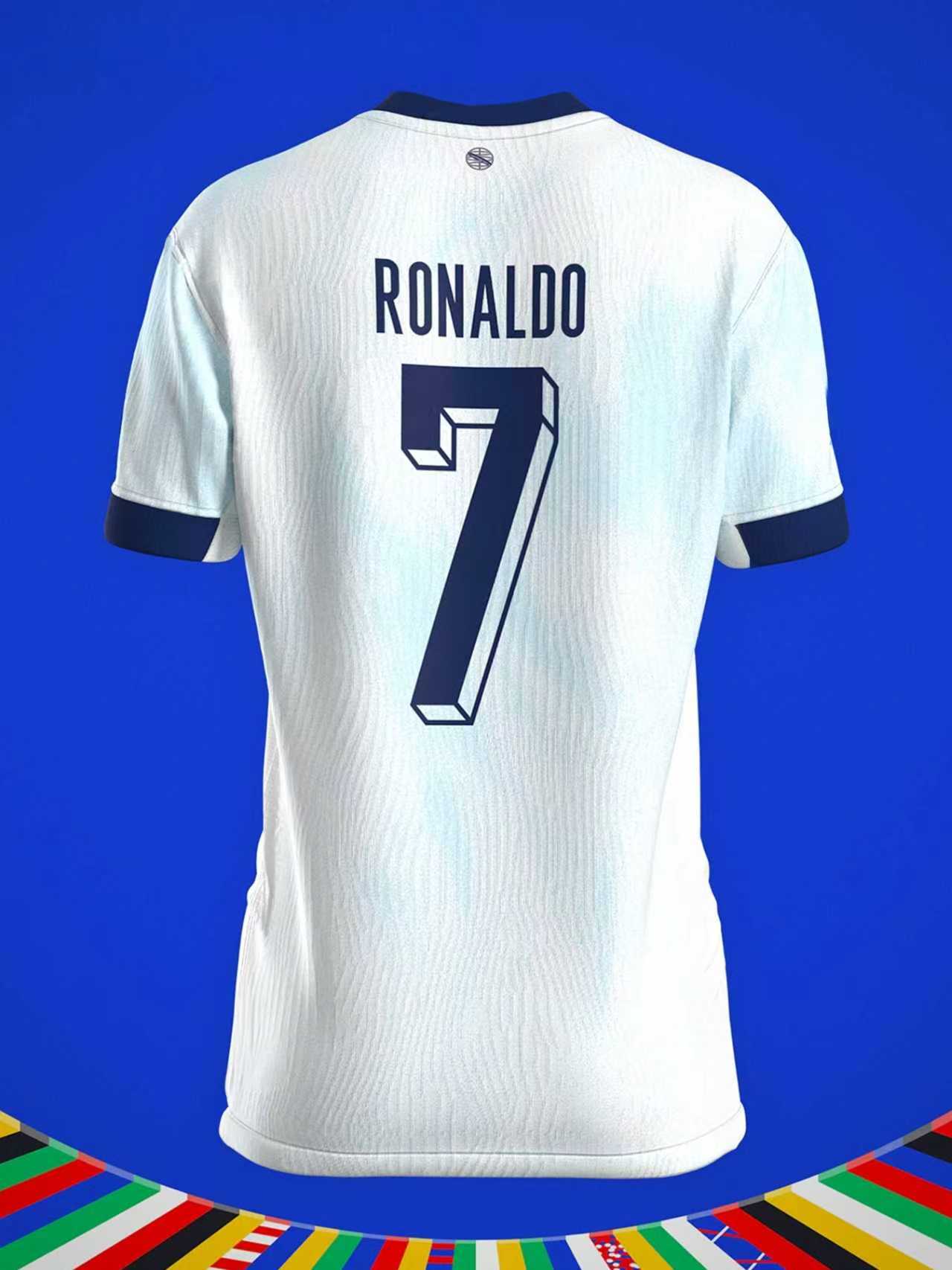 Ronaldo #7 Portugal National Team Red Home Soccer Jersey Gold Number Green Trim Textured Pattern Breathable Quick Dry Short Sleeve for Ronaldo Fans, Portugal Supporters, Football Collectors & Streetwear Enthusiasts