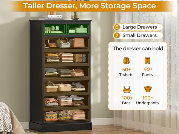 Hasuit White Tall Dresser for Bedroom, 59.6'' High 8 Drawer Dresser, Modern Chest of Drawers Storage Organizer for Closet, Taller Clothes Storage Tower with Ample Storage Space