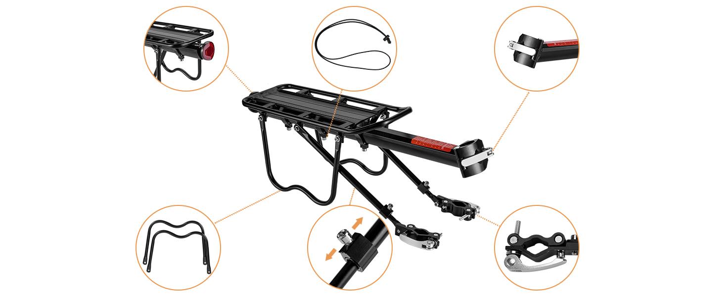 ROCKBROS Rear Bike Bicycle Cargo Rack Aluminum Alloy 115 lbs Capacity Black