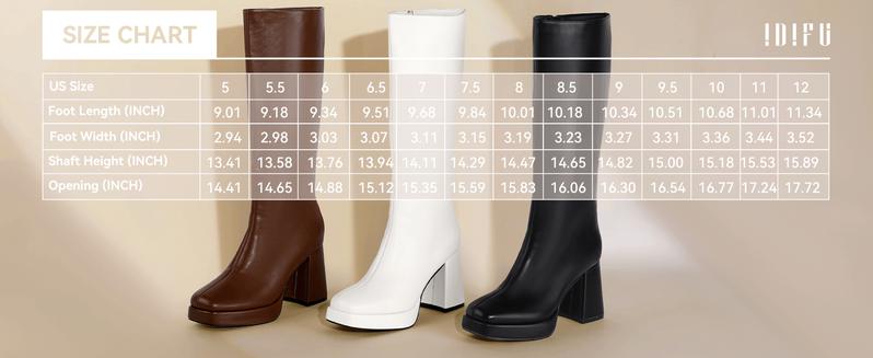 IDIFU Women's Square Toe Knee-High Boots, Soft Comfortable Chunky heel Booties for Winter, Elegant Walking Shoes Girl, Female Black Platform Footwear IDIFU Women's Square Toe Knee-High Boots, Soft Comfortable Chunky heel Booties for Winter, Elegant Walking Shoes Girl, Female Black Platform Footwear