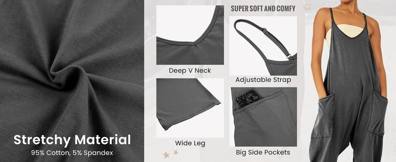 Naeduo Women's Y2K Jumpsuit Romper Stretchy Wide-Leg Harem Overalls with V-Neck Adjustable Straps Deep Pockets Casual Sleeveless Streetwear for Summer Basic Black Pants Naeduo Women's Y2K Jumpsuit Romper Stretchy Wide-Leg Harem Overalls with V-Neck Adjustable Straps Deep Pockets Casual Sleeveless Streetwear for Summer Basic Black Pants
