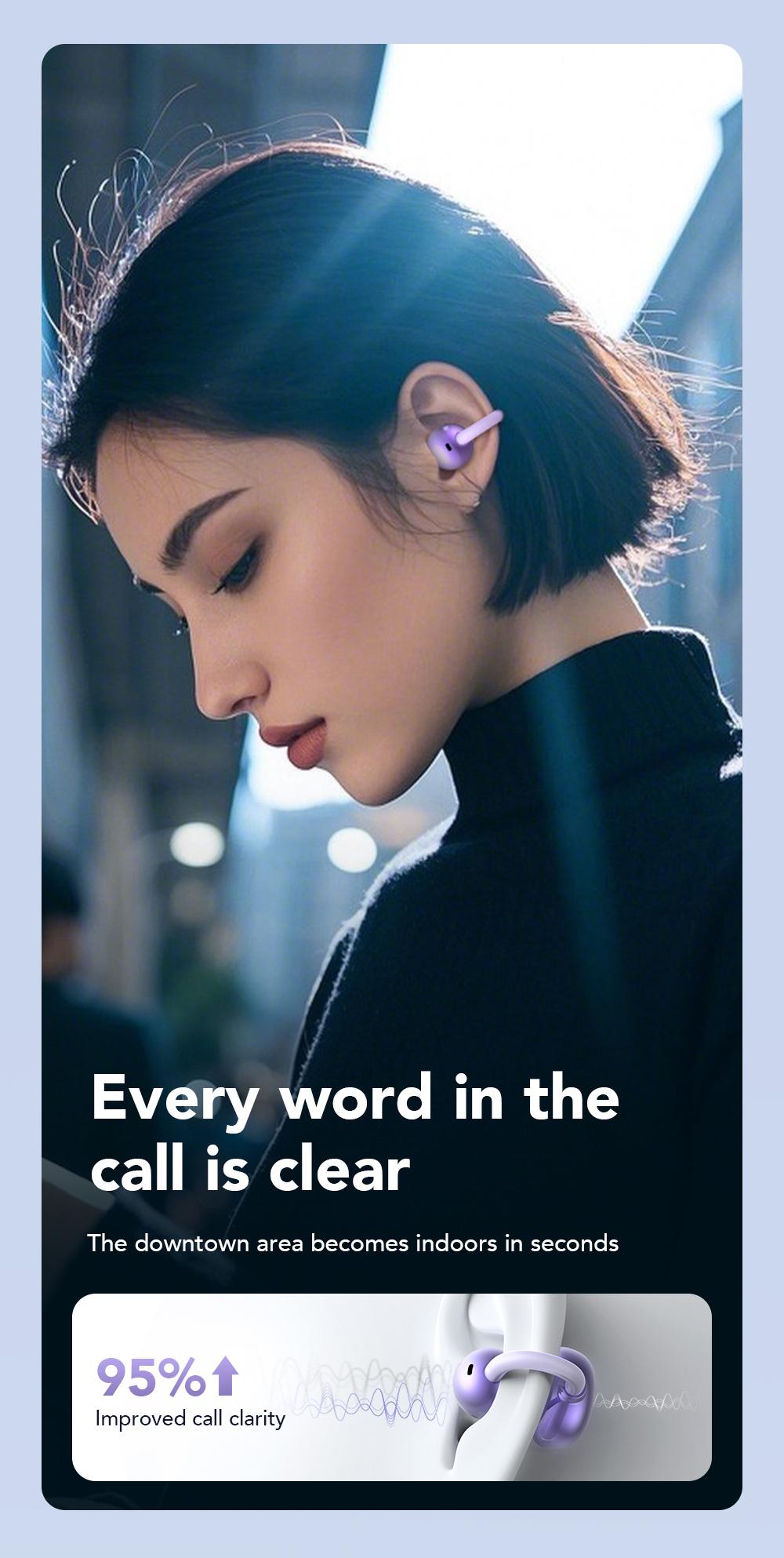 MINISO MS199 Clip On Ear Headphones Full Color Touch Screen, Audio Wireless Headphones Built-in Microphone for Music & Phone Calls,Sport Waterproof & Sweatproof