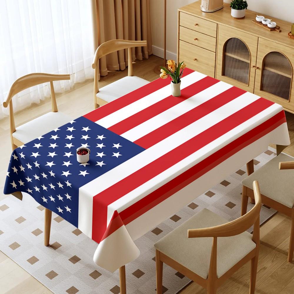 American Flag Pattern Rectangular Tablecloth, Polyester, Washable, Waterproof & Oil - Resistant, Multiple Sizes, Perfect for Family, Camping, Wedding, Bachelorette, Graduation, Minimalist Indoor Outdoor Dining & Living Space, Cozy Home Decor