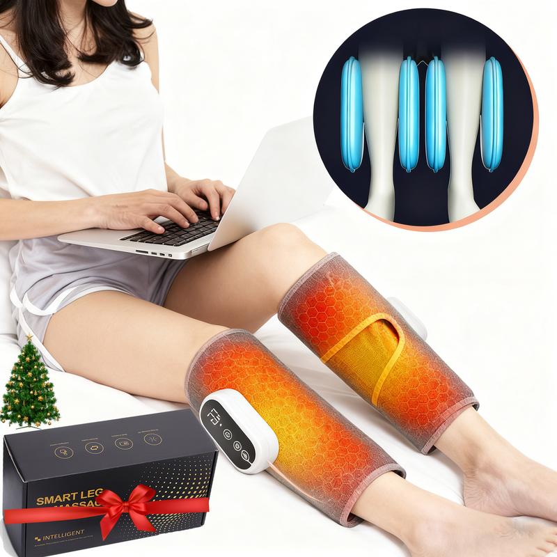 Leg Massager for Circulation, Airbags Hot Compress Calf Massager, 3 Modes 3 Gear Compression Massager, Leg Massage Tool for Muscle Relax, USB Rechargeable Massagers, Ideal Chrismas Gift