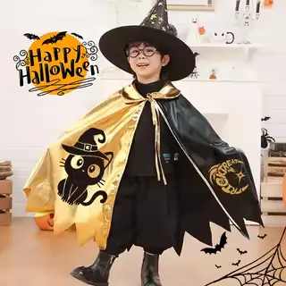Kids' Halloween Wizard Cape & 5-Pointed Star Cloak with Costume Hat Set for Boys & Girls Party Dress-Up Cosplay