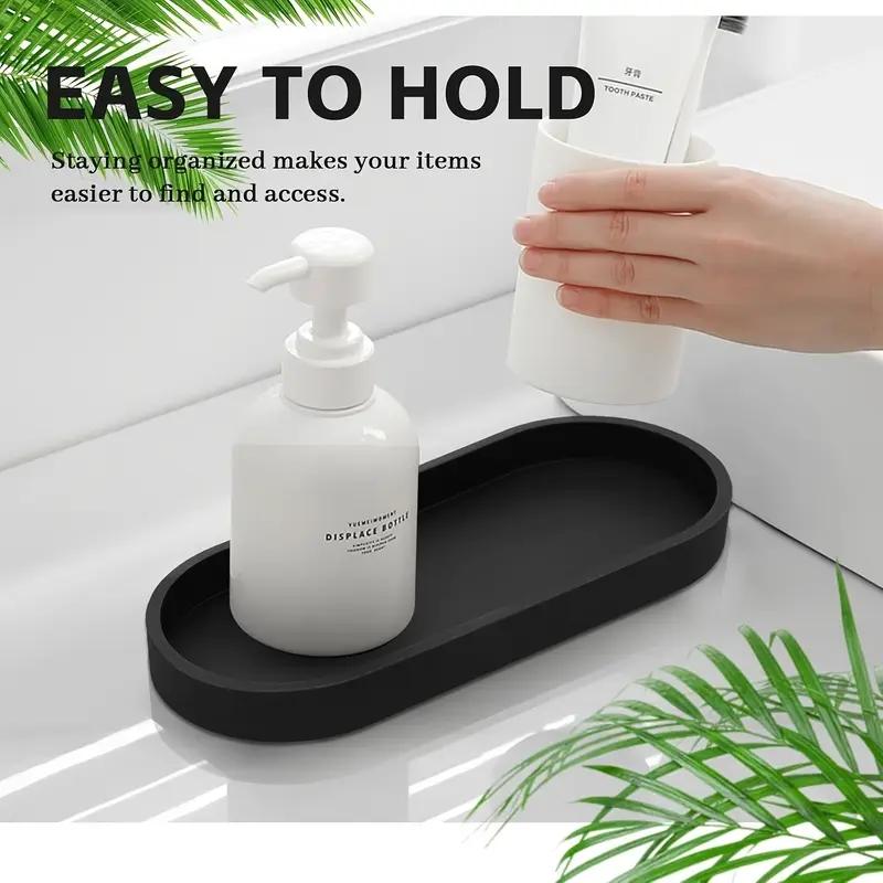 Silicone Marble Pattern Bathroom Tray, Oval Jewelry Storage Tray, Multi-Functional Decorative Tray for Candle Soap Plant Cosmetics, Bathroom Decoration Supplies