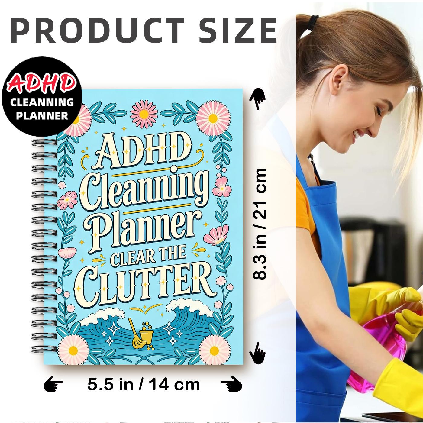 1pc ADHD Cleaning Planner Themed Academic Notebook, Decluttering Style - Floral-surrounded Text Title Pattern. Plan Specific Decluttering Tasks. Decluttering Notebook, Space Planning Notebook. Space Organization and Planning. 5.5x8.3 Inch Notebook
