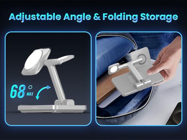 3-in-1 Foldable Charger Stand for MagSafe: Wireless Charging Station for Cellphone iPhone 15/14/13/12 Pro Max Plus Mini, Magnetic Mag-Safe Dock for Apple Watch Ultra/SE/9/8/7/6/5/4/3/2, Air Pods Pro/3/2 Smartphone Electronic Folding with Usb Cable Black