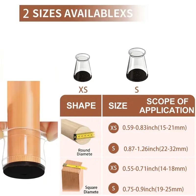 32-Piece Transparent Silicone Chair Leg Covers, Protector, Anti-Slip Wear-Resistant, Noise Reduction, Suitable for Wooden Floors, Dining Tables, Bar Stools
