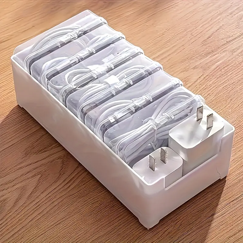 [Transparent Cable Organizer] 7 small transparent boxes + 1 large white box, lightweight transparent desktop cable organizer - storage solution for wires and chargers, compact design suitable for home office desks, space-saving desktop storage solution fo