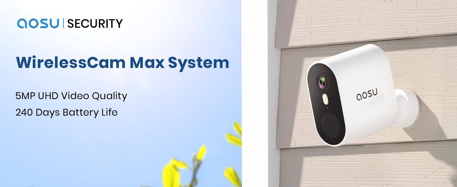 AOSU Security Cameras Wireless Outdoor, 5MP Ultra HD WiFi Home System, Triple Motion Detection, 166° Wide Angle, 365-Day Battery Life, Night Vision, No Monthly Fee, Work with Alexa/ Google Assistant