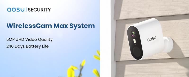 AOSU Security Cameras Wireless Outdoor, 5MP Ultra HD WiFi Home System, Triple Motion Detection, 166° Wide Angle, 365-Day Battery Life, Night Vision, No Monthly Fee, Work with Alexa/ Google Assistant