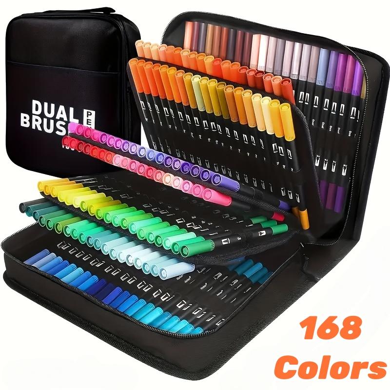 Art Supplier Dual Brush Markers Pens, Artist Coloring Marker Set, Fineliner & Brush Tip Pen with Premium Case for Adults Coloring Books Journal, Drawing, Doodlin, Art Supplies, Art Materials